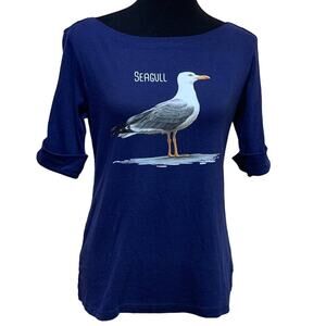 Upcycled Hand Printed Medium Summer Seagull Flag Slava Ukraini Artist Tee